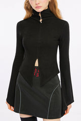 Black Long Sleeves Scream Hem Women's Gothic T-Shirt - Black - 1