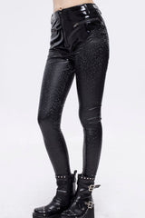 Black Gothic Hexagon Pattern Irregular Star Reflection Shiny Elasticity Leather Women's Leggings - Product - 3