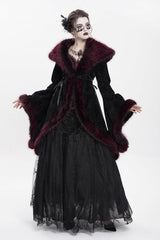 Red Long Sleeves Floral Embroidery Women's Gothic Fluffy Coat - Product - 11