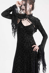 Black Stand Collar Long Sleeves Lace Tassels Women's Gothic Cape - Black - 1
