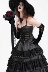 Black Multi-Layered Ruffle Lace-Up Mesh Women's Gothic Dress - Product - 8
