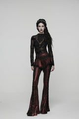 Red Printed Lace Slim Faux Two-Piece Women's Gothic Flared Pants - Product - 4