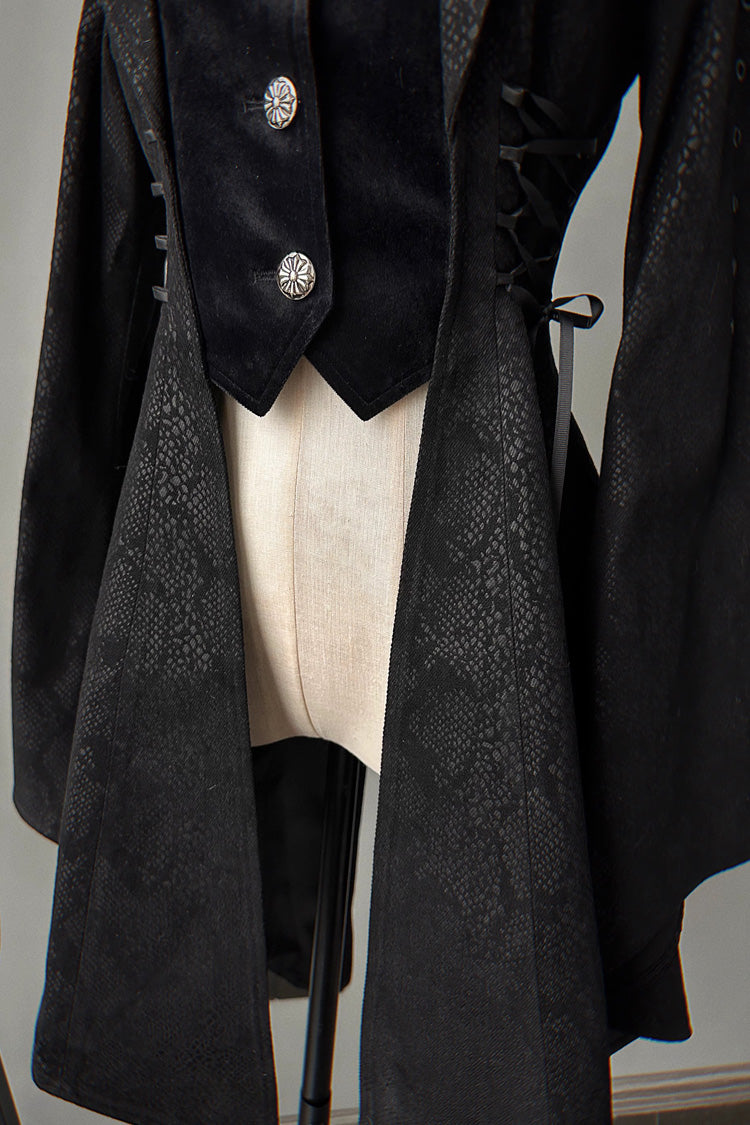 Black Long Sleeves Snake Print Ouji Fashion Gothic Lolita Coat - Product - 2