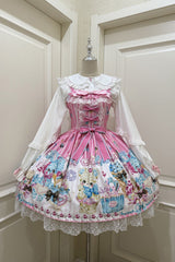 Pink [Floral Whisper] Bear Print Ruffle Bowknot Lace Sweet Princess Lolita Jsk Dress - Pink - 1