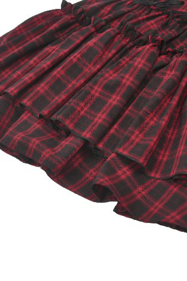 レッド／ブラック ノースリーブ レイヤード チェック シャーリング レディース Cake ワンピース 卒業式ワンピース 商品画像