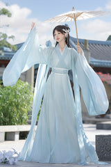 [Spring Harmony] Long Trumpet Sleeves Embroidered Chinese Inspired Hanfu Dress Set 2 Colors - Product - 7