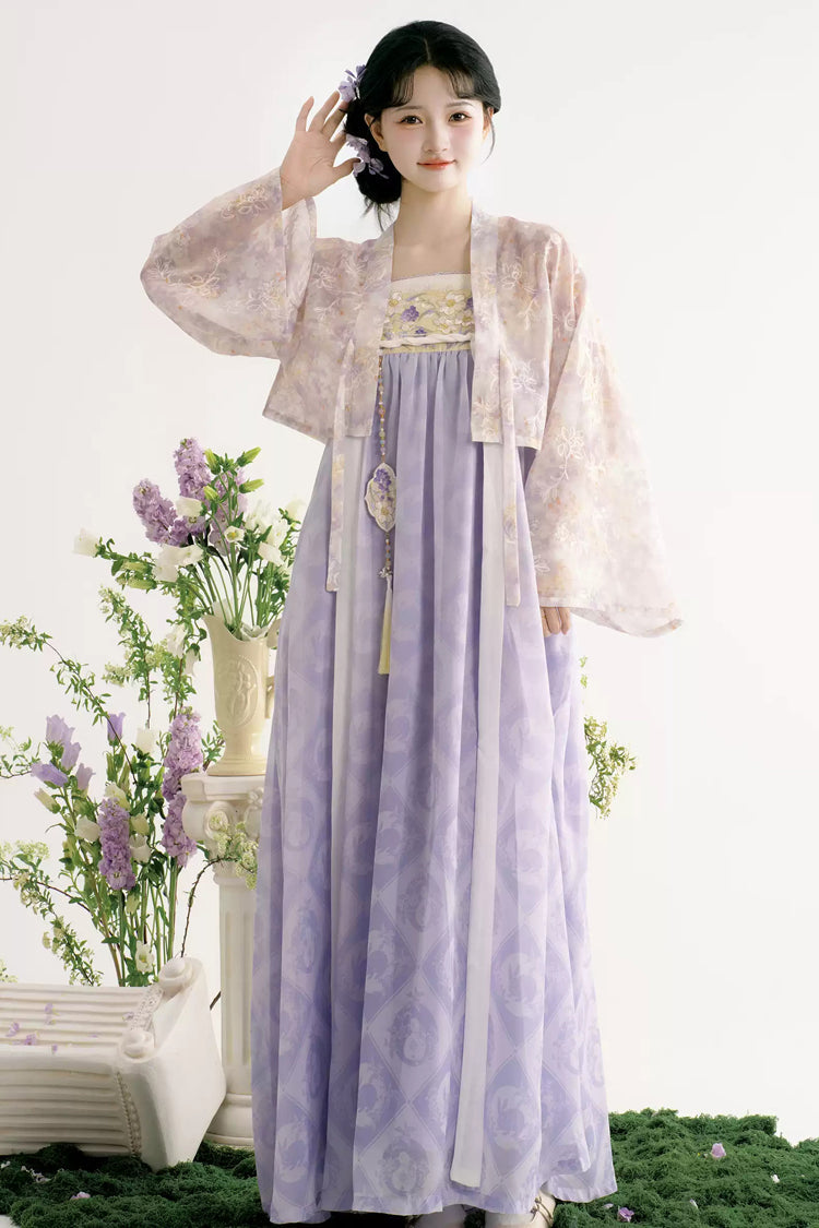 Purple [Lavender Garden] High Waisted Printed Women's Sweet Hanfu Set - Purple - 1