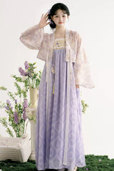 Purple [Lavender Garden] High Waisted Printed Women's Sweet Hanfu Set - Purple - 1
