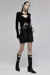 Black V Collar Long Sleeves Hollow Slim Women's Punk Blouse - Product - 4