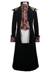 Gothic Jacquard Stand Collar Embroidery Mens Long Coat - Product - 4