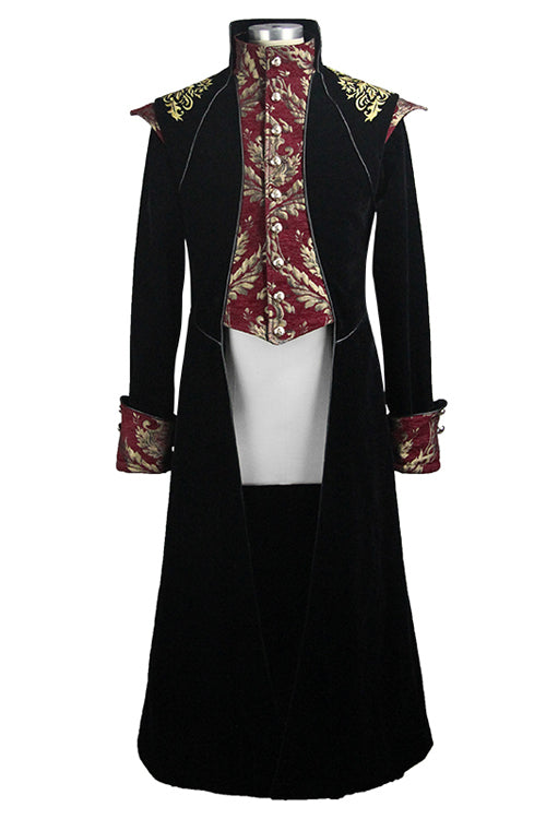 Gothic Jacquard Stand Collar Embroidery Mens Long Coat - Product - 4