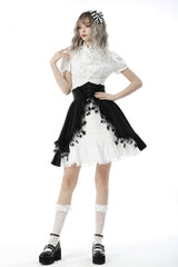 White Short Puff Sleeves Ruffled Neckline Lace Lace-Up Women's Gothic Blouse - Product - 8