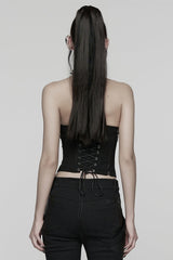 Black Sleeveless Lace-Up Side Zipper Pleated Women's Punk Corset - Product - 3