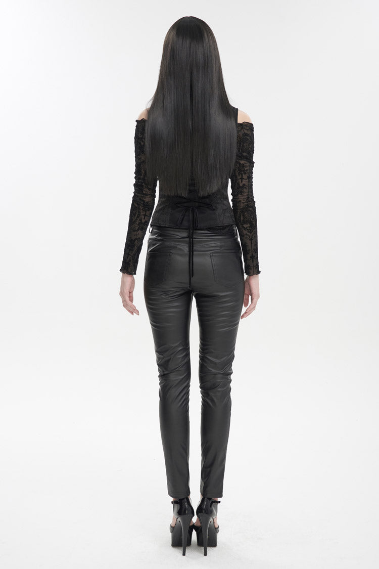 Black Plum Blossom Texture Deep V Back Rope Adjustable Women's Gothic Vest - Product - 5
