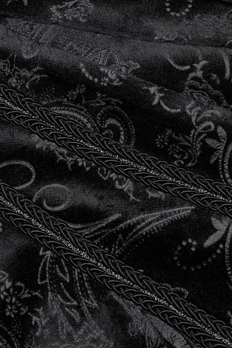 Black Long Sleeves Dark Pattern Print Webbing Decoration Mens Gothic Blouse - Product - 6