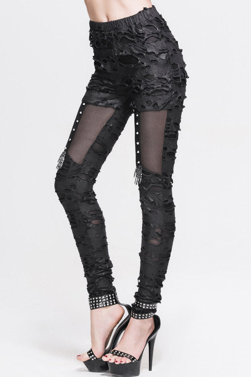 Black Sexy Skeleton Palm Ripped Knitted Gothic Womens Pants - Product - 2