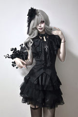 Black Ruffled Bow Gothic Japanese Lolita Blouse - Product - 3