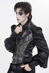Black Lapel Collar Off Shoulder Halterneck Sleeveless Jacquard Lace Slim Color-Blocked Men's Gothic Palace Vest - Product - 7