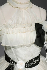 White [Glass Flower House] Halterneck Ruffled Embroidered Bow Classic Lolita Jsk Dress - Product - 2