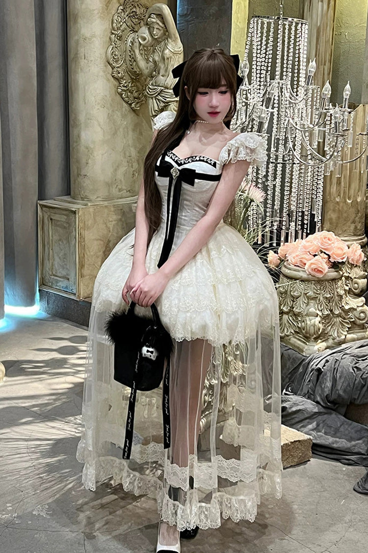 Ivory [Hepburn Heart] Square Collar Sleeveless Multi-Layered Cut-Out Bow Lace Sweet Lolita Jsk Dress - Product - 6