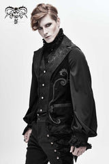 Black Fake Two Piece Leather Embroidered Swallow Tail Hem Men's Gothic Waistcoat - Product - 3