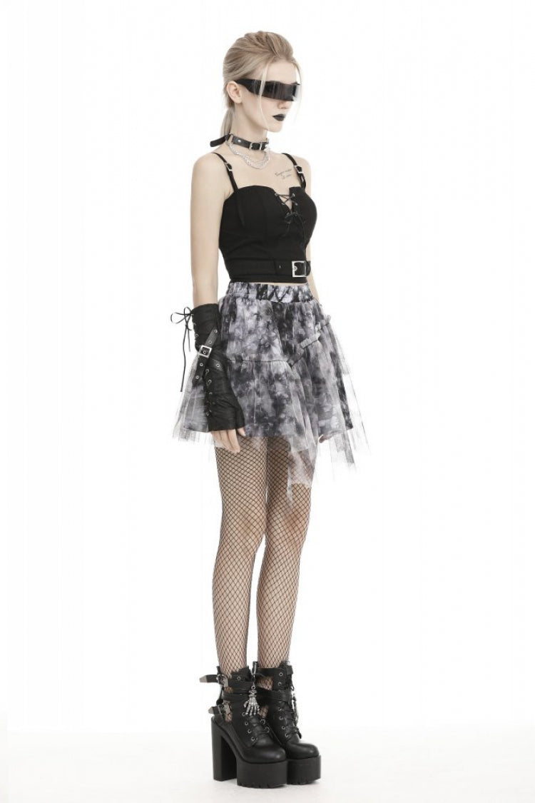 Black Lace-Up Buckled Strappy Women's Gothic Punk Bustier with Belt - Product - 7