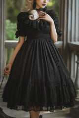 Elegant Vintage Rose Print Multi-Layer Ruffled Sweet Lolita OP Dress - Black - 14