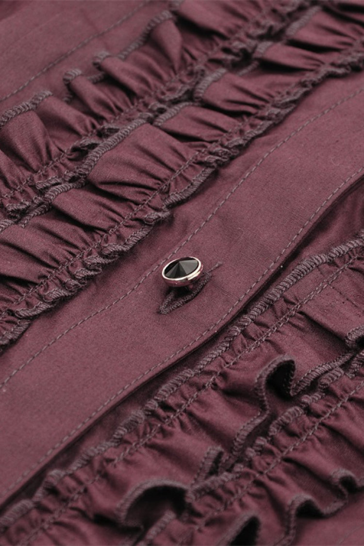 Wine Red Turn-down Collar Ruffled Long Sleeves Women's Gothic Blouse - Product - 15