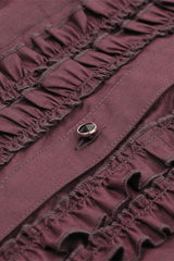 Wine Red Turn-down Collar Ruffled Long Sleeves Women's Gothic Blouse - Product - 15