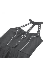 Black Buckled Zippered Women's Punk Halterneck Dress - Product - 14