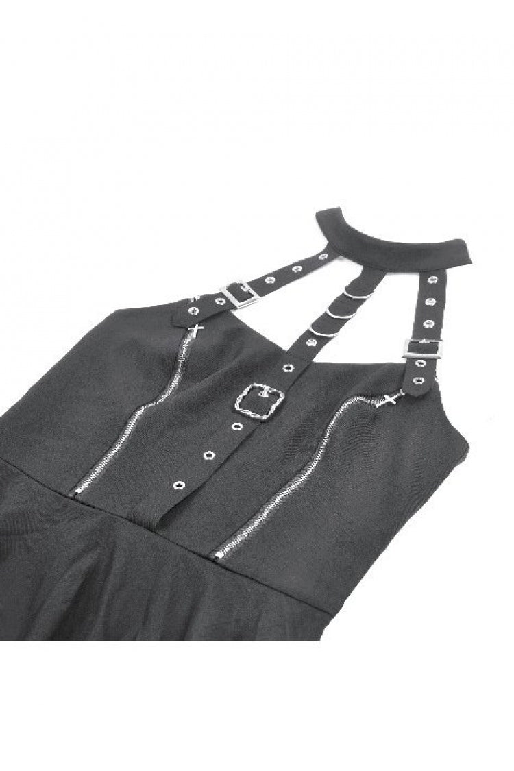 Black Buckled Zippered Women's Punk Halterneck Dress - Product - 14