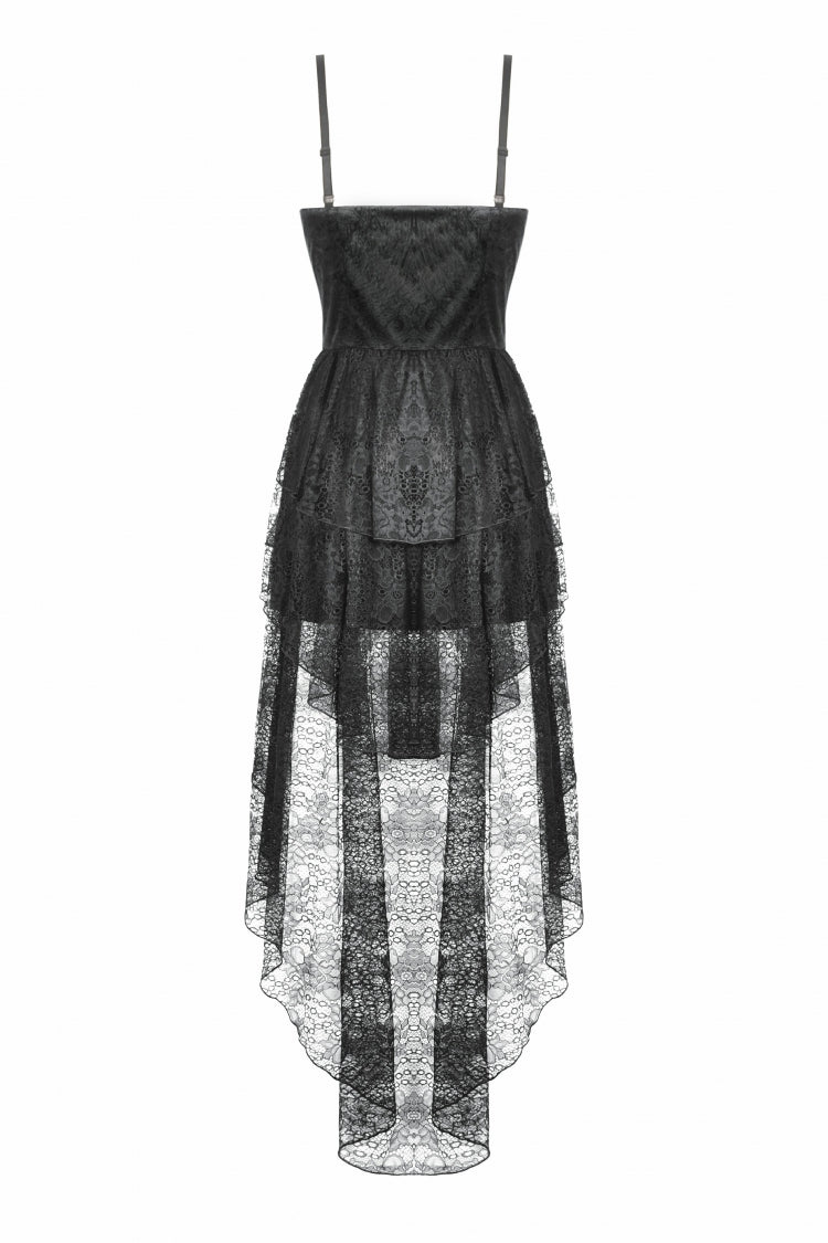 Black Sleeveless Multi-Layered Lace Women's Gothic Fishtail Slip Dress Graduation Dress - Product - 13