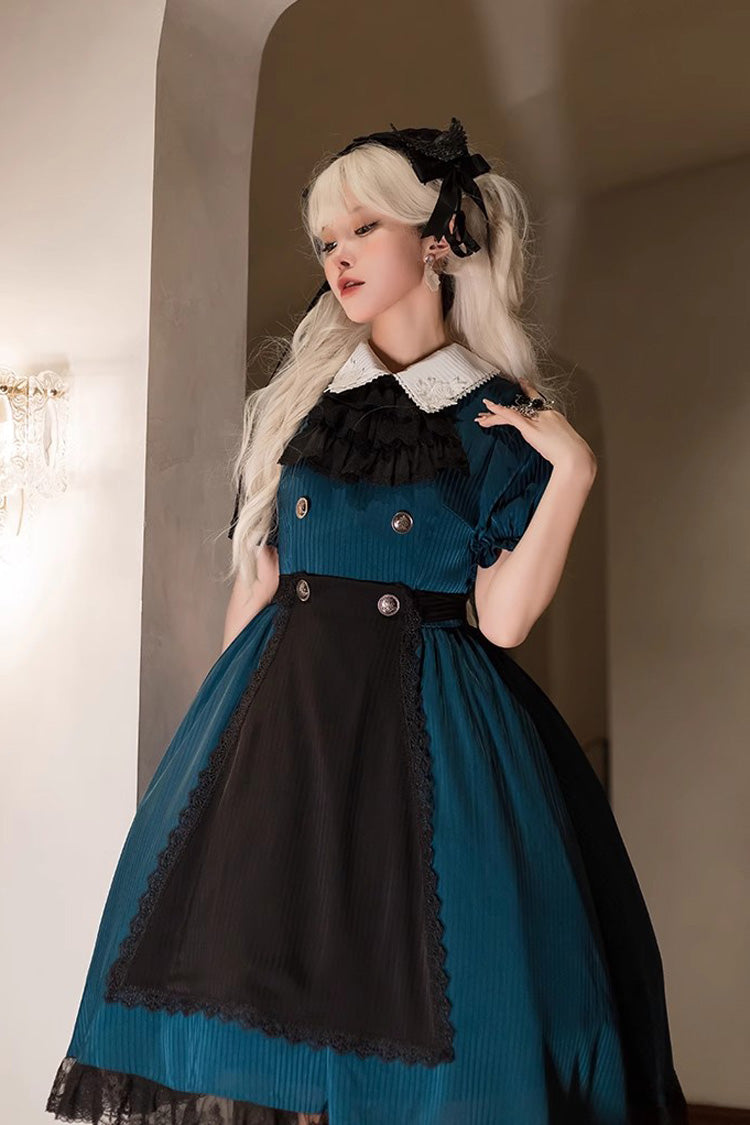 Dark Green Otherworld Deacon Detachable Apron Short Sleeves Gothic Lolita Dress - Product - 5