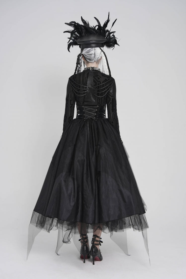 Black Lace-Up Slim Irregular Zippered Women's Punk Corset - Product - 2
