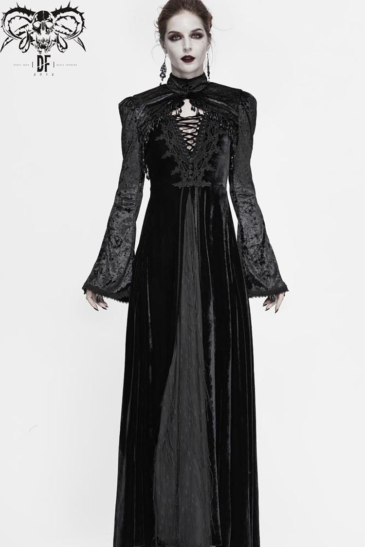Black Lace Velvet Bubble Trumpet Sleeve Women's Gothic Small Shawl - Product - 7