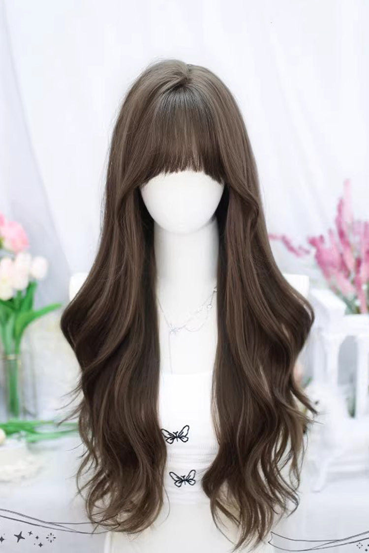 Sweet Lolita Air Bangs Long Curly Wig 4 Colors - Grey/Brown - 2