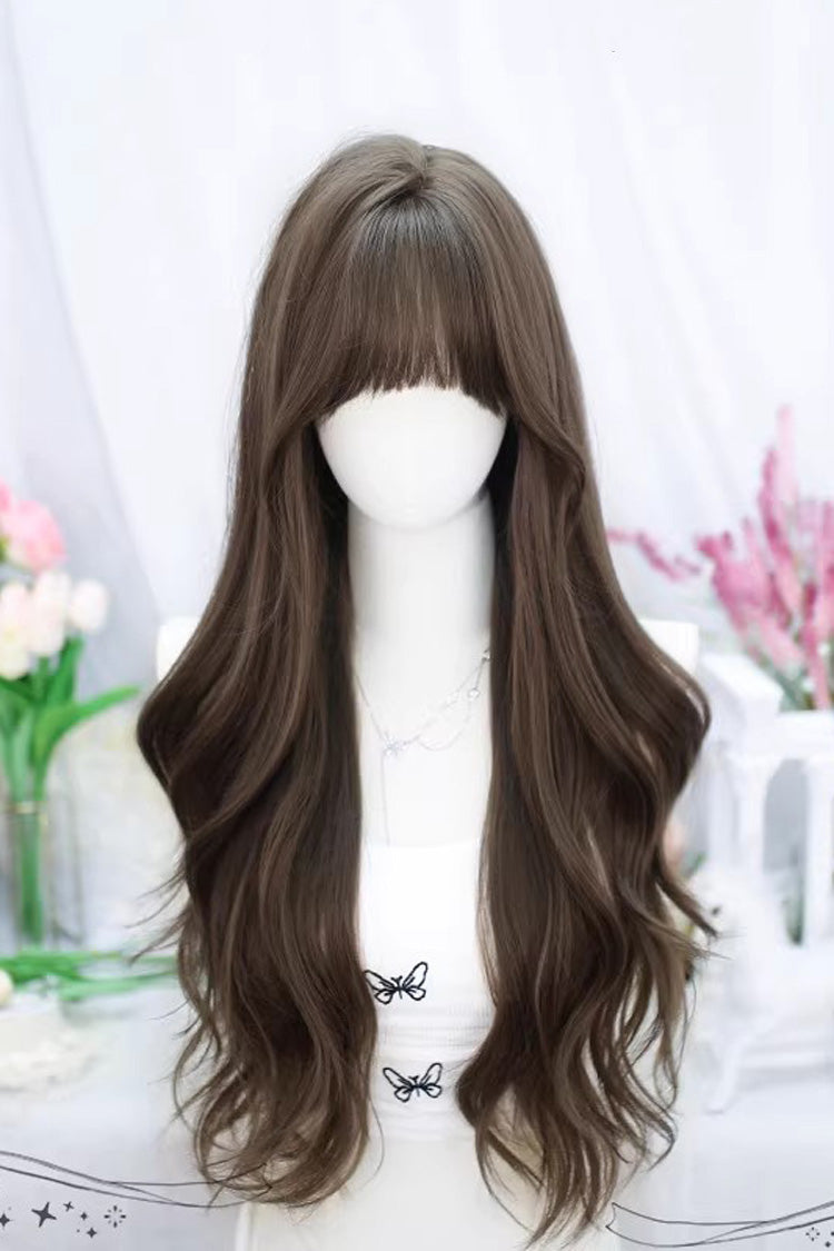 Sweet Lolita Air Bangs Long Curly Wig 4 Colors - Grey/Brown - 2