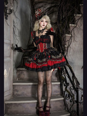 Black & Red Bat Embroidery Gothic Lolita JSK Dress front view