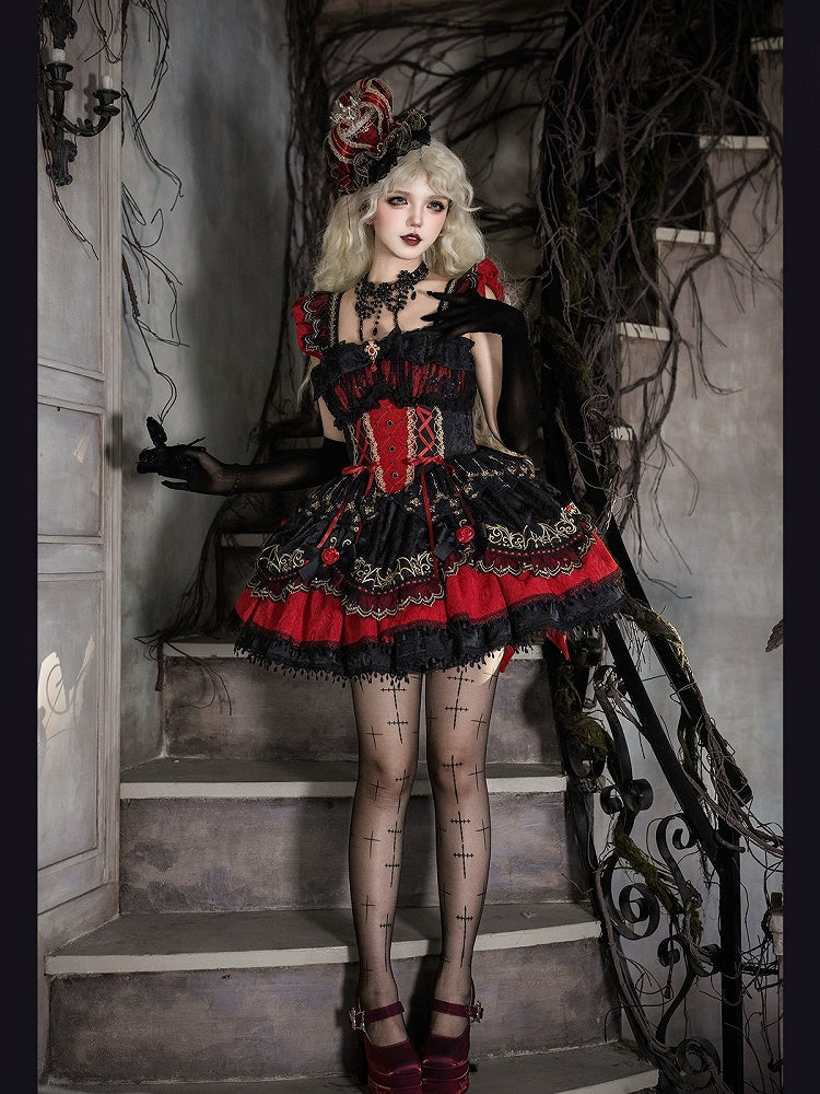 Black & Red Bat Embroidery Gothic Lolita JSK Dress front view