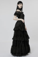 Short Puff Sleeves Print Ruffle Lace Women's Gothic Dress 2 Colors - Product - 2