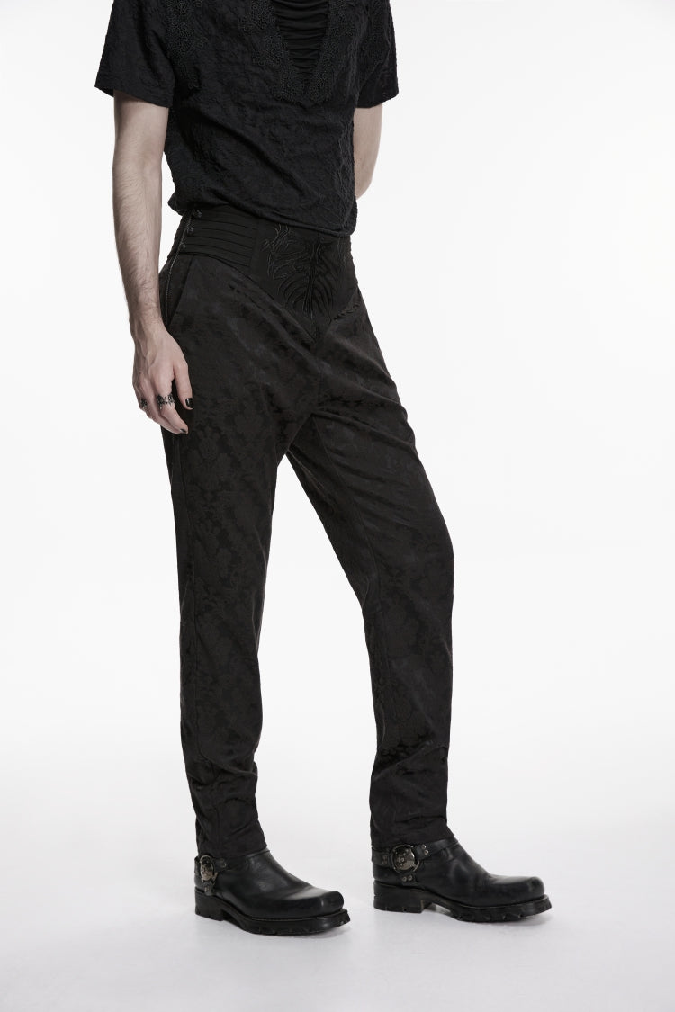 Black Embroidered Slim Pleated Men's Gothic Pants - Product - 6