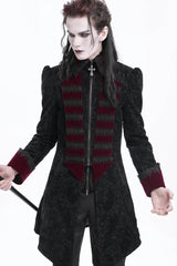 Black/Red Lapel Collar Long Sleeves Crochet  Men's Gothic Jacket - Product - 4