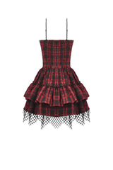 Black/Red Plaid Leather Multi-Layered Ruffled Women's Punk  Sweetcore Slip Dress - Product - 17
