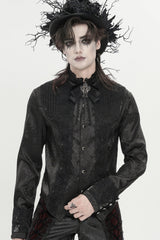 Black Stand Collar Long Sleeves Jacquard Embroidered Bow Lace Men's Gothic Palace Shirt - Product - 12
