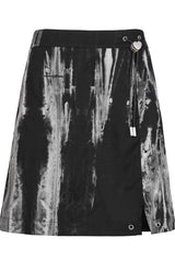Black/White Hem Side Slit Design Cute Metal Heart Buckle Decoration Tie-Dyed A-Line Short Women's Punk Skirt - Product - 8
