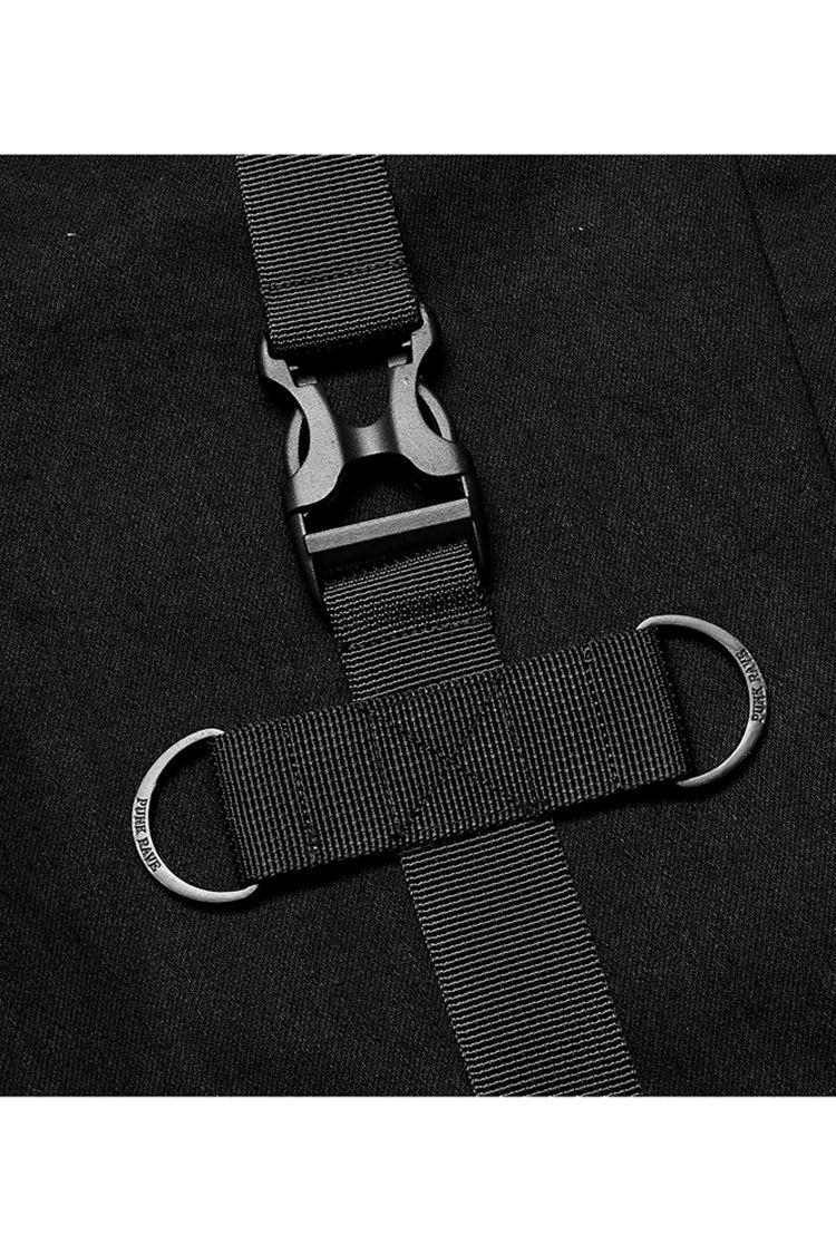 Black Functional Tooling Style Pocket Belt Trim V-Shaped Split Zipper Women's Punk Trousers - Product - 8