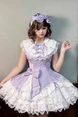 Purple [Miss Tsundere] Sleeveless Multi-Layered Ruffle Bowknot Lace Asymmetric Sweet Princess Lolita Dress - Product - 4