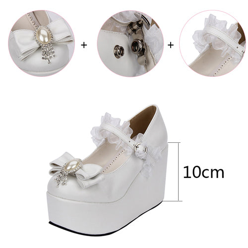 White Elegant Bride Bowknot Ornament High Heel Classic Lolita Shoes - Product - 5