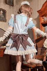Light Blue Sea Salt Cookies Short Sleeves Print Ruffle Bowknot Sweet Lolita Dress - Product - 6