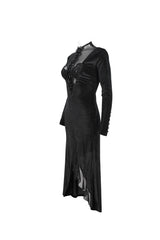Black Small Stand Collar Cashew Paisley Lace On Chest Mesh Paneled Asymmetrical Hem Long Sleeve Women's Gothic Dress - Product - 8